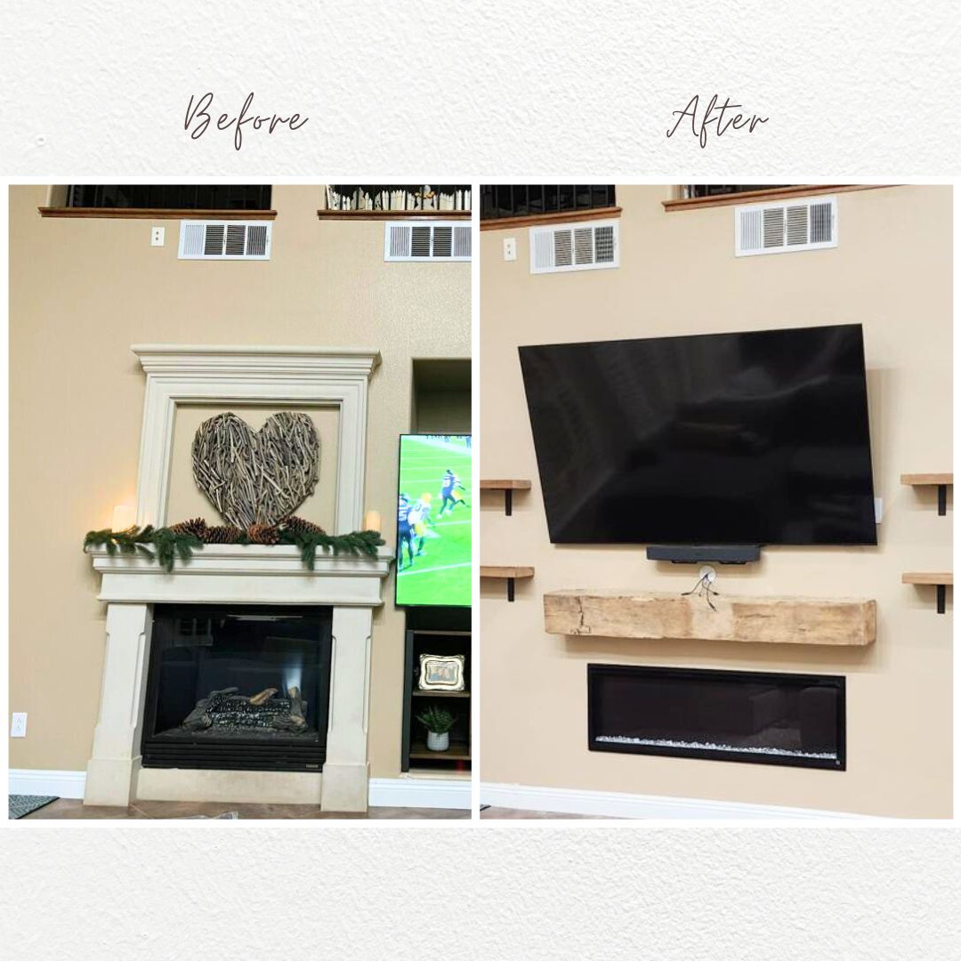 Before and After photo of fireplace